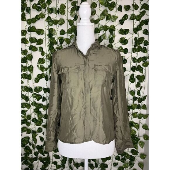 Silence + Noise Gray Long Sleeve Front Pockets Button-Down Shirt Top Size XS - Picture 1 of 7